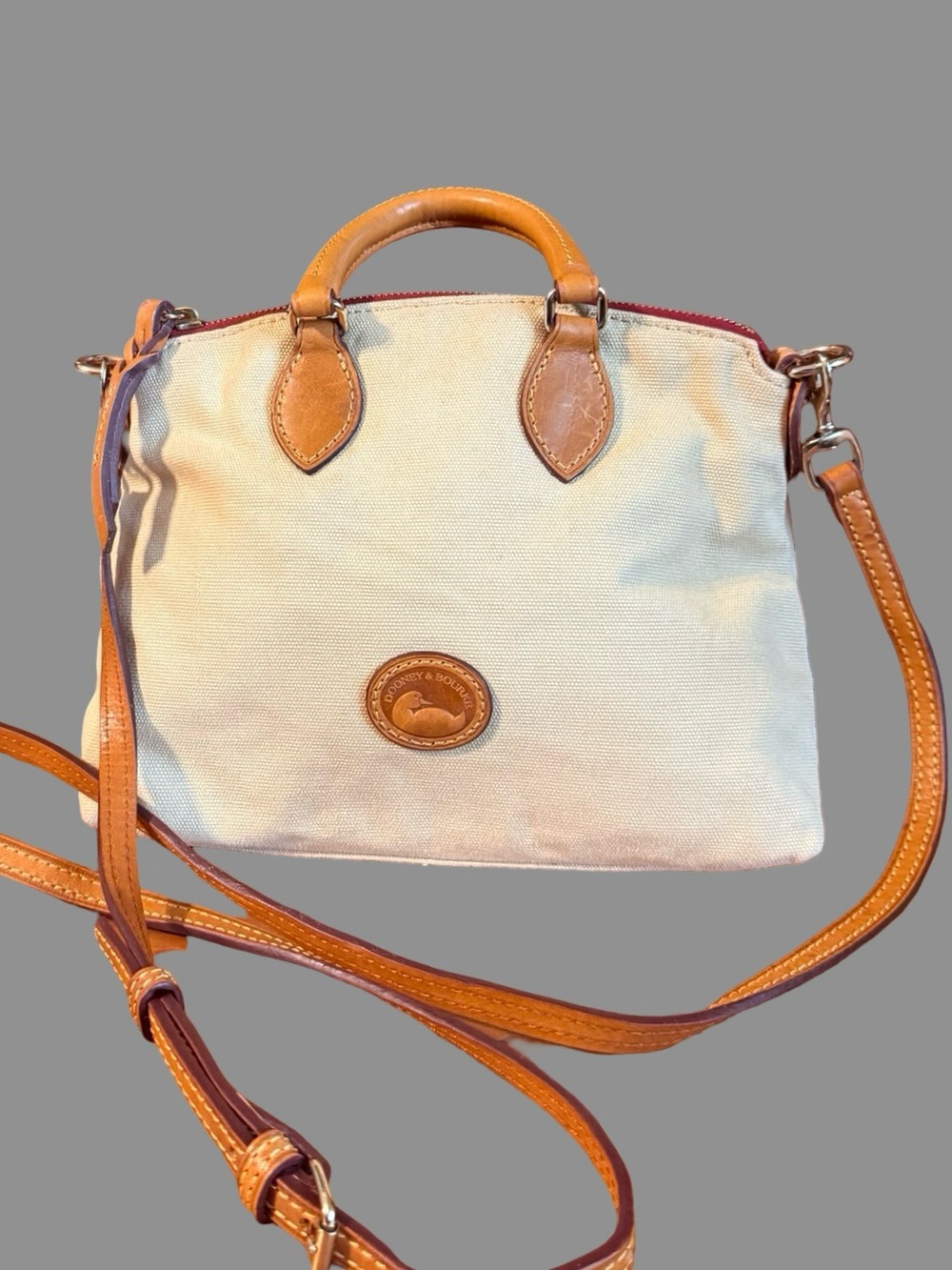 Vintage Dooney & Bourke Canvas & Leather Crossbody Satchel Bag – Cream / Tan